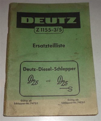 DEUTZ Catalogo Ricambi/Lista Parti di Ricambio Deutz 50 Ps Diesel Trattore Di 1960 