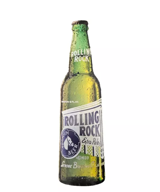 Vintage Rolling Rock Metal Sign Bottle Shape 21" x 5" Latrobe Brewing Co.