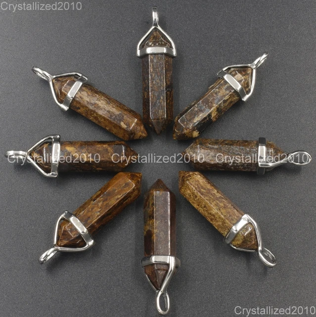 Natural Gemstone Bronzite Hexagonal Pointed Healing Reiki Pendant Charm Beads