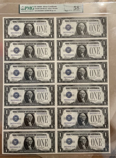 $1 Year 1928 Uncut Silver Certificate Fancy Serial Number PGM 58