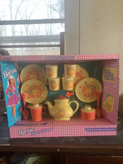 Vintage 1994 Barbie Musical Teapot Picnic Set Chilton Toys RARE New In Box