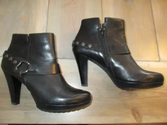 PAUL GREEN Women’s Black Leather Buckle Studded Ankle Moto Boots Size 8 - EUC!