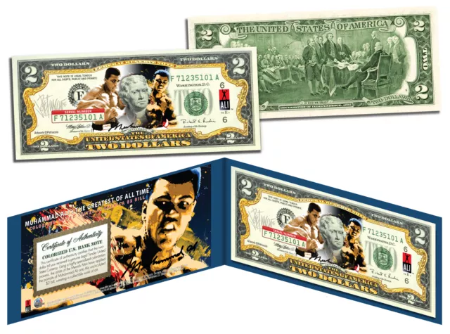 MUHAMMAD ALI "Petruccio Art" Legal Tender U.S. $2 Bill *LICENSED* w/Folio & COA