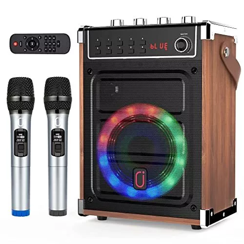 Karaoke Machine with 2 UHF Wireless Microphones, Bluetooth Speaker with