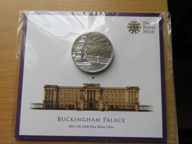 £100 Silver Coin Queen Buckingham Palace Uk 2015 Royal Mint One Hundred Pound A+