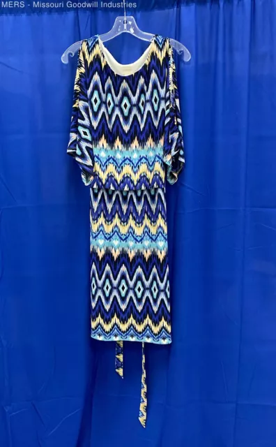 Chico's Women Multicolor Nouveau Ikat Dress W/Blouson Waist - Size 3