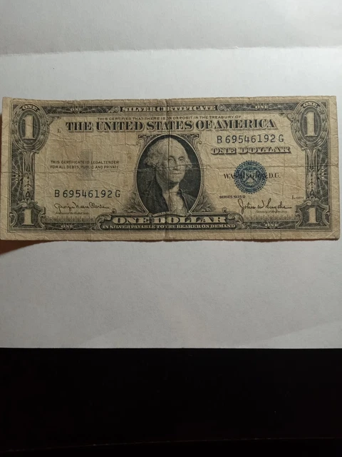 Old Money 1935D Series Silver Certificate, 88 Years Old Blue Seal.
