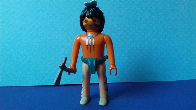 Figurine Playmobil Western - Guerrier Sioux Oglalas Avec Bandana Rouge - Vintage - Neuf Jamais Servi