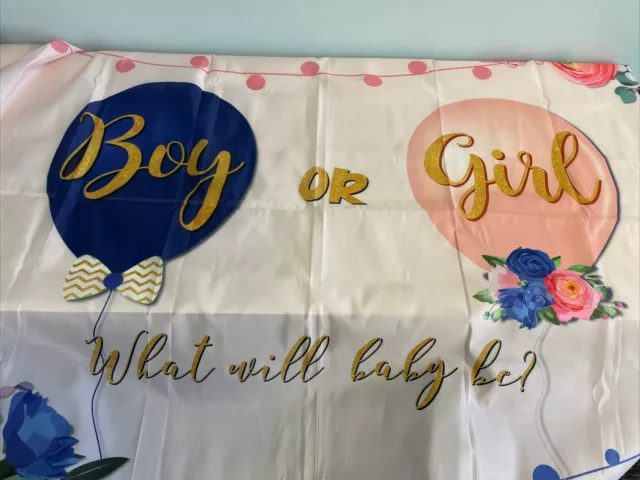 What will Baby Be Gender Reveal Fabric Backdrop Grommets NEW 70x43 inches