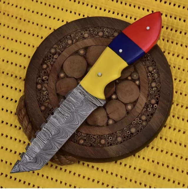 Custom HANDMADE DAMASCUS STEEL KNIFE Hunting W/  Wood & Brass Guard Handle