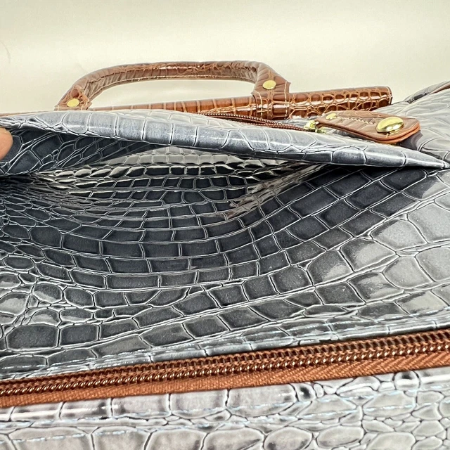 Samantha Brown Croc Embossed Blue/Gray Weekend Shoulder Tote Bag Luggage PVC 9