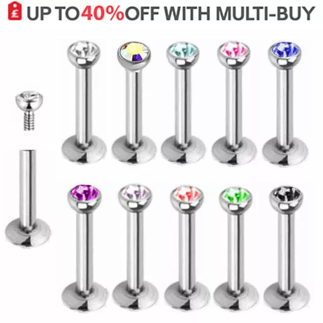 Labret Stud Nose Bars Tragus Monroe Cartilage Ear Piercing Ring CZ 2mm Gem UK