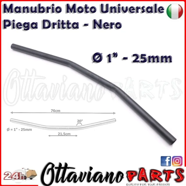 Manubrio Moto Universale 25mm 1" Custom Cafe Racer Piega Dritta Nero M125