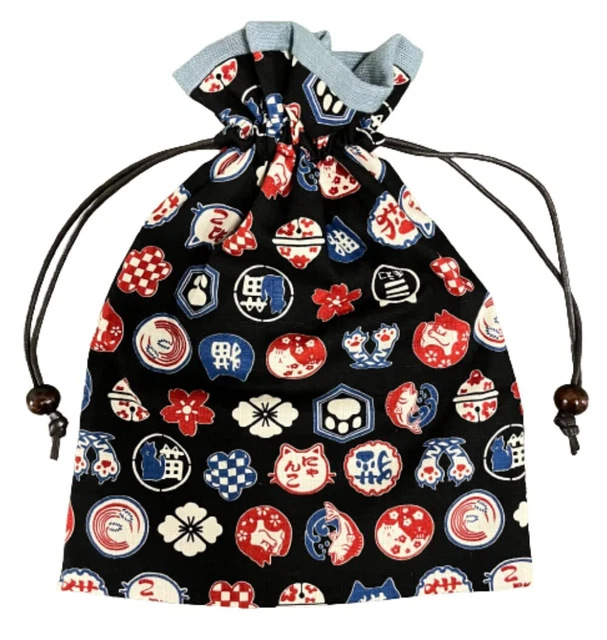 Purse bag with lining Japanese pattern navy blue cat handmad... Ships from Japan