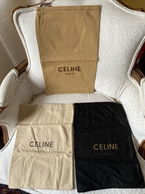 CELINE 3 Nuevas Bolsas de Polvo para Zapatos Cordón Original Tela de Caña Suave 13x9 Bolsa
