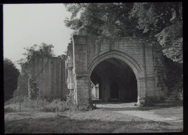 Glas magische Laterne Rutsche ROCHE ABBEY GATEWAY C1930 FOTO THIRTIES YORKSHIRE