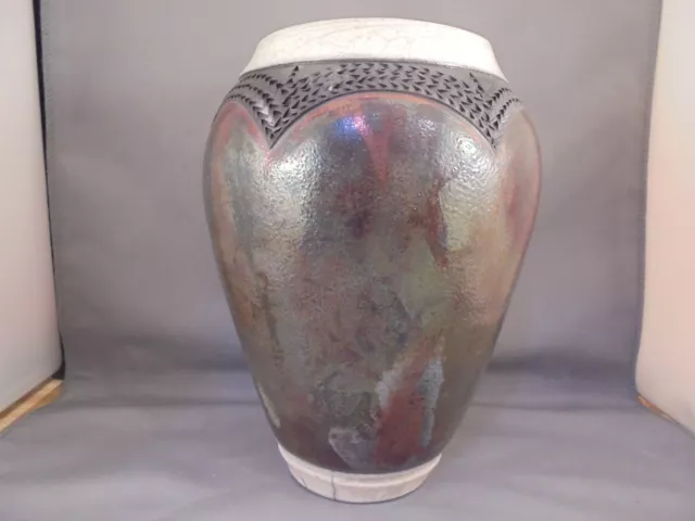 Christine Davis Indiana Artist Raku Style Art Pottery Vase Signed 8 1/4 Excellnt