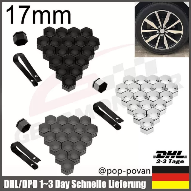 20X 17Mm Radschraubenkappen Bolzen Kappen Set Schwarz / Grau / Chrom + Abzieher