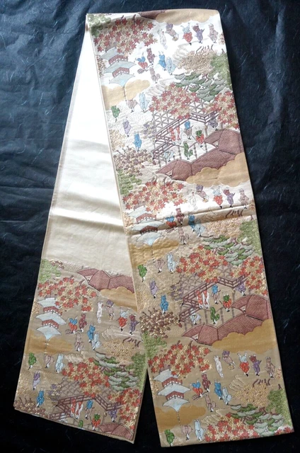 FUKURO Obi Silk Japanese Kimono Vintage Woven Woman Belt Decor Edo People Life