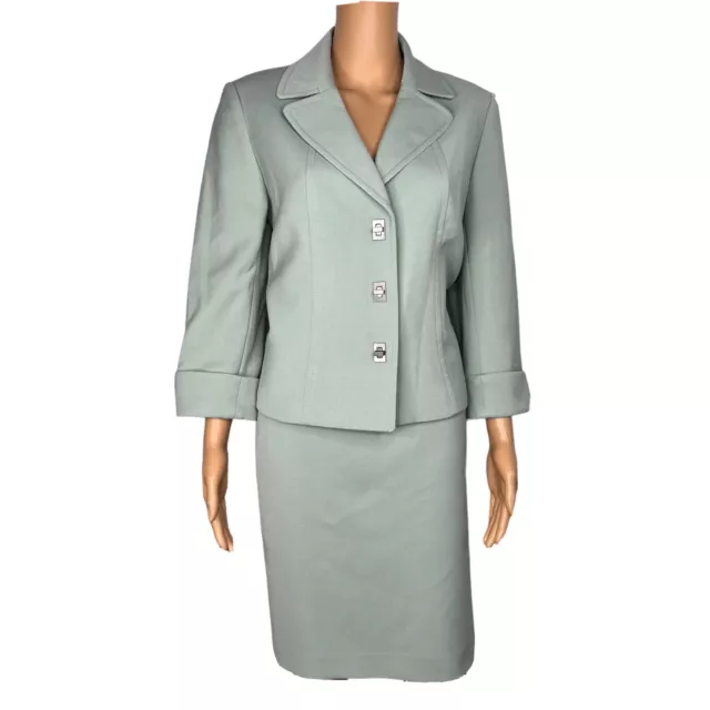 TAHARI ASL 2PC Light Green Polyester Rayon Stretch Cocktail Skirt Suit Size 8