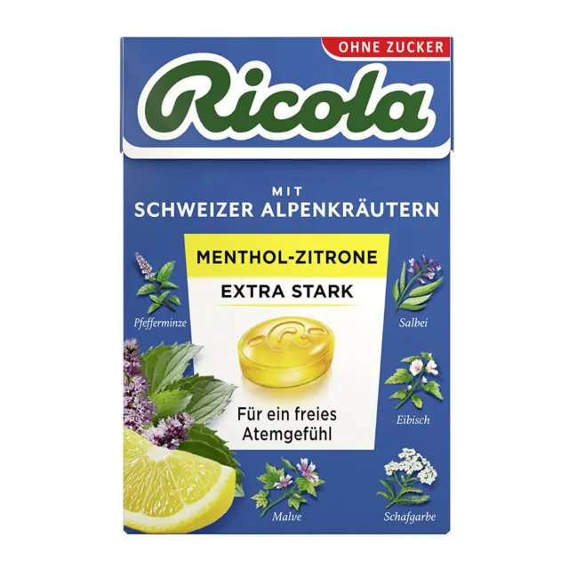 Ricola Menthol Citron Extra Fort Fruité Sans Sucre Dans Böxli 50g
