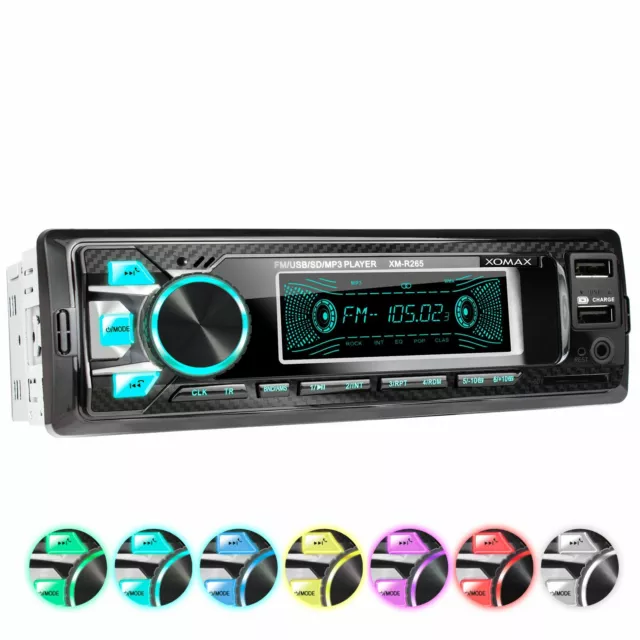 Autoradio mit Bluetooth Freisprech USB SD Aux FM 7 Farben 1DIN MP3