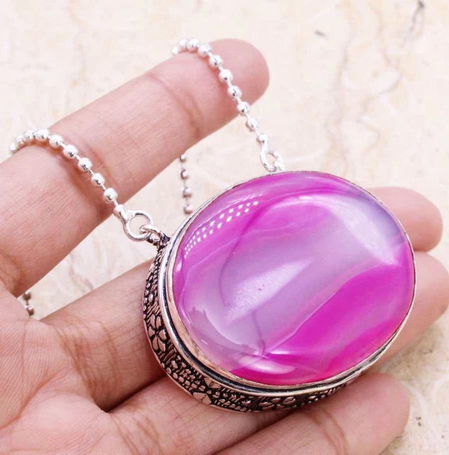 Stripped Agate 925 Silver Plated Handmade Necklace of 14" Ethnic