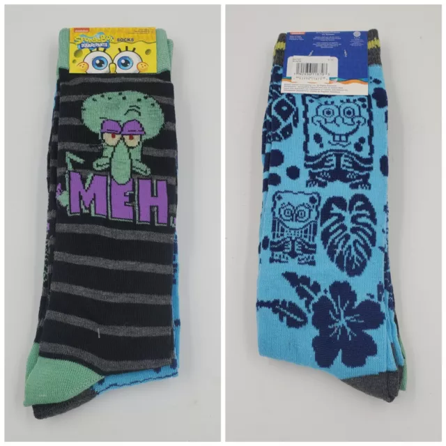 2 Pair Spongebob Crew Socks, Adult Shoe Size 6-12, Sock Size 10-13 Gift L2 M