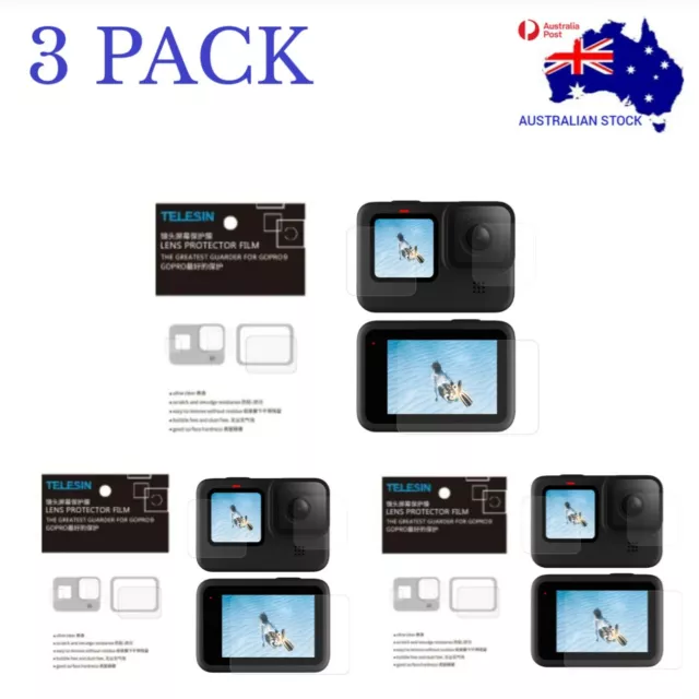 3 PK TELESIN Lens & Screen Protector Film for GoPro Hero 9, 10 & 11 Black AU