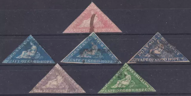 South Africa Cape of Good Hope 6 Cape Triangles Mi. No. 1 - 4, 1853 - 1863