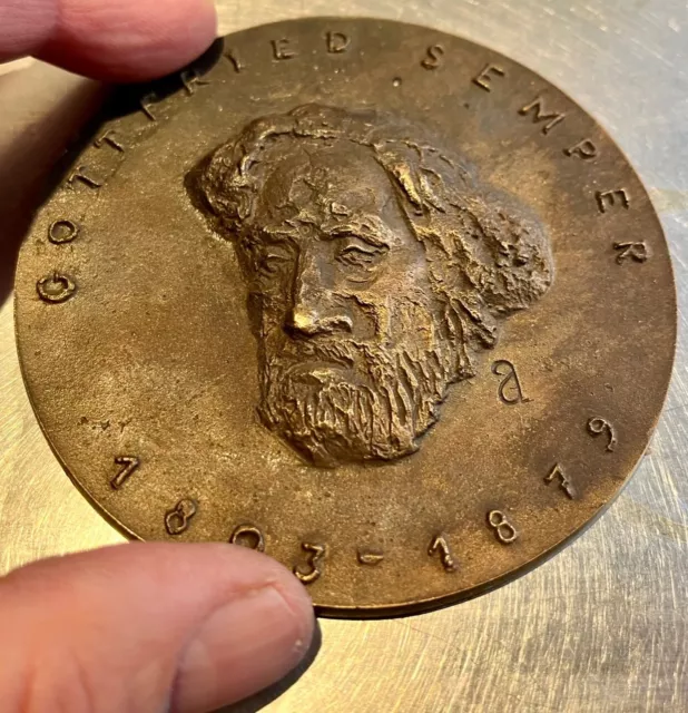 Orig. alte Bronzeplakette Medaille Gottfried Semper ca. 8cm  1803-1879 DRESDEN
