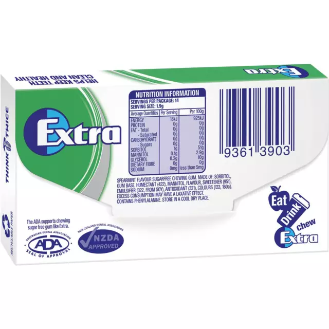 Wrigleys Extra Chewing Gum Spearmint Flavour 14 Pieces X 24 Pack 2