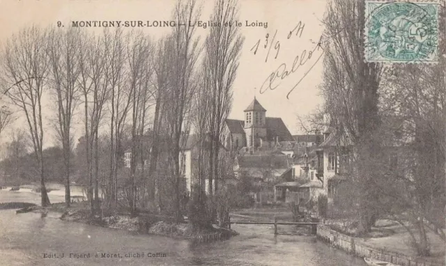 CPA 77 Fontainebleau Moret Bourron-Marlotte MONTIGNY-s/LOING Eglise & Loing 1904