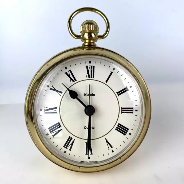 KUNDO POCKET WATCH SHAPED CLOCK W Germany Alarm Brass Desk Table Vtg Decor Works