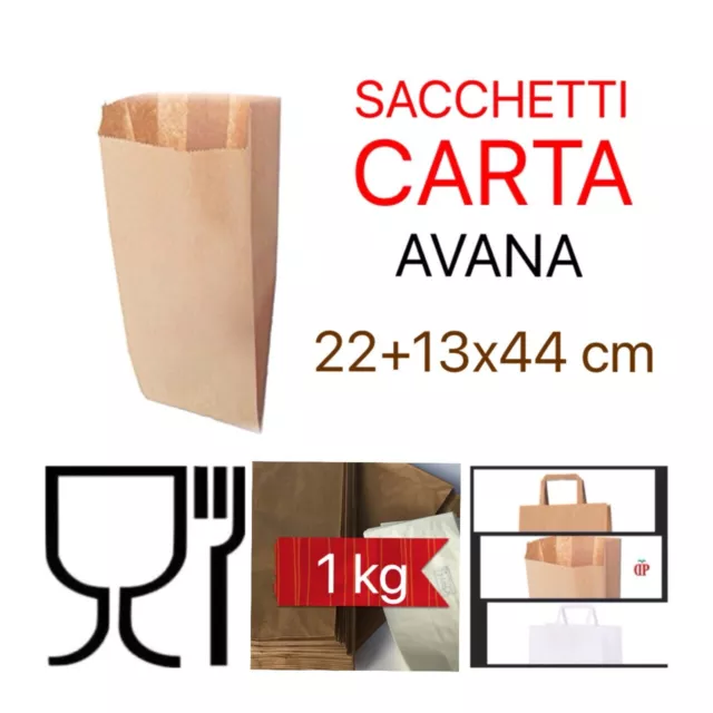 1 KG SACCHETTI DI CARTA AVANA 22x44 cm PER ALIMENTI IN SCATOLA DI CARTONE