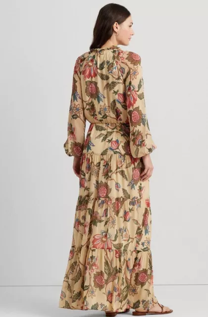 Lauren Ralph Lauren Petite Floral Crinkle Georgette Tiered Dress. Sz 12P . $245 2