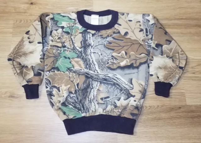 Vintage 80s Youth Camo Sweatshirt Hunting Hardwood Advantage Small 5/6