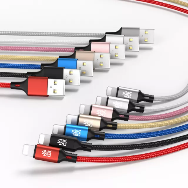 iPhone Kabel Nylon USB A auf iPhone Ladekabel - verschiedene Farben 0,5m - 3m