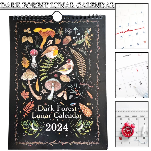 DARK FOREST LUNAR Calendar 2024 Wall Calendar Art Monthly Moon Calendar