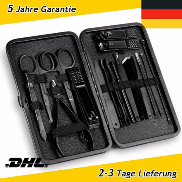 Nagelpflege Set Maniküre Etui 18-tlg mit Nagelschere Solingen Lederetui Edelstah