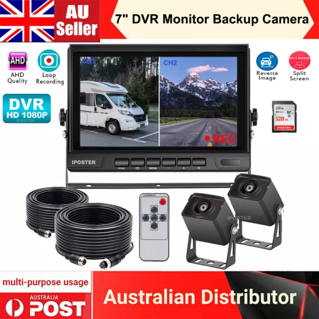 7" DVR Record Quad Split Monitor AHD Rear View Backup Camera 128GB Truck Caravan