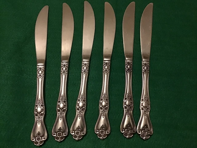 6 Dinner Knives 8 1/4” Rogers co Stainless Steel Korea Precious Rose