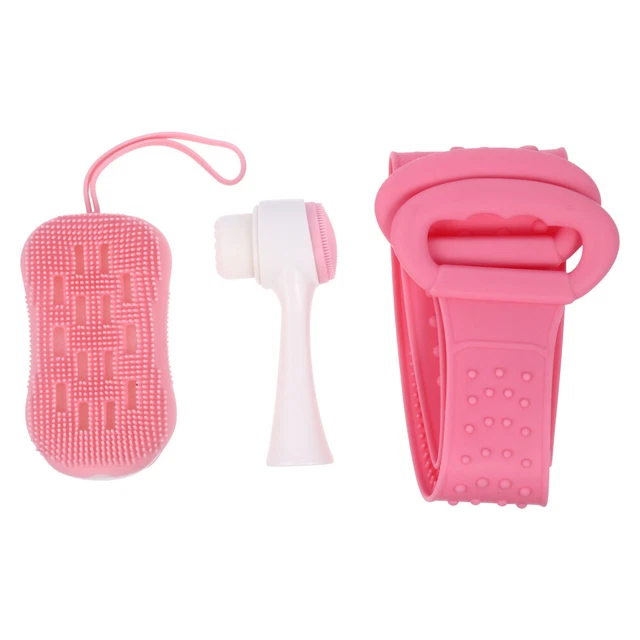 Juego de ducha de silicona plástico lavadora cepillo de limpieza facial rosa