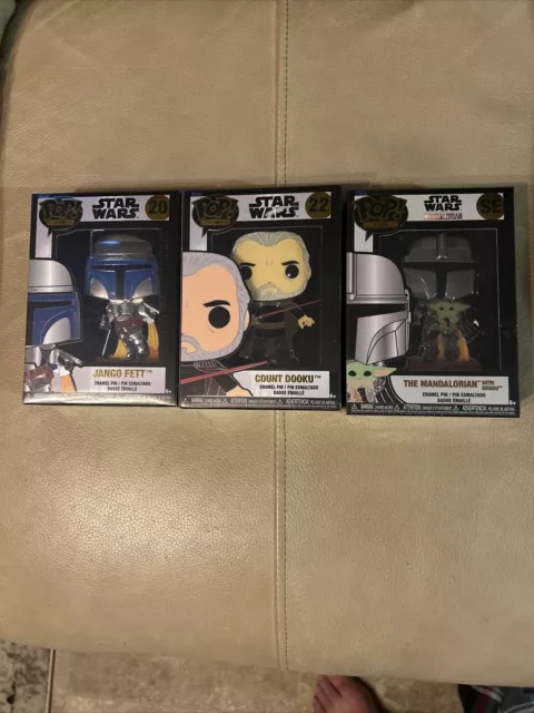 Pop! Sealed Lot Of 3! Star Wars Enamel Pins Dooku  The Mandalorian  Jango Fett