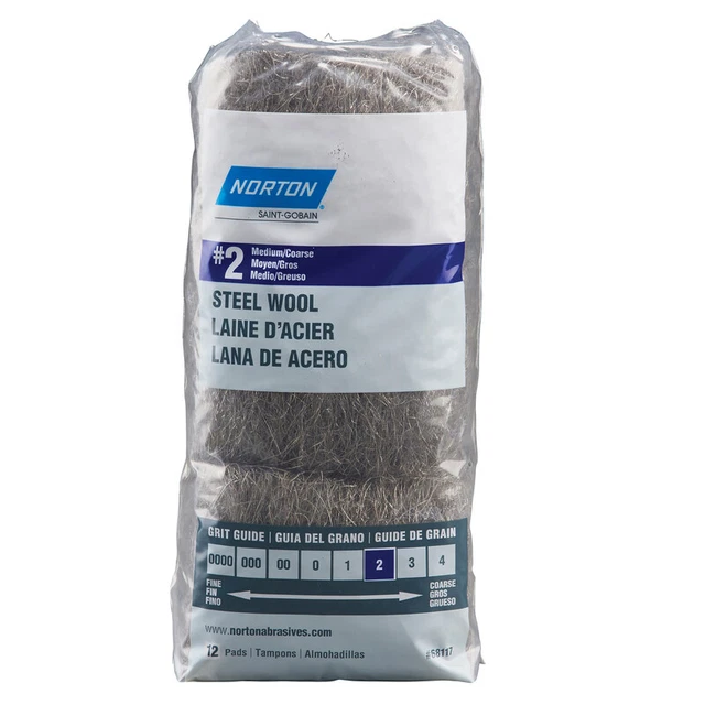 Norton 7660768117 2 Grade Medium/Coarse Steel Wool Pad 2.5 L x 4 W in.