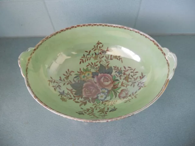 Vintage Maling Lustre Ware Green Rosalind Large Oval Fruit Bowl / Dish 2
