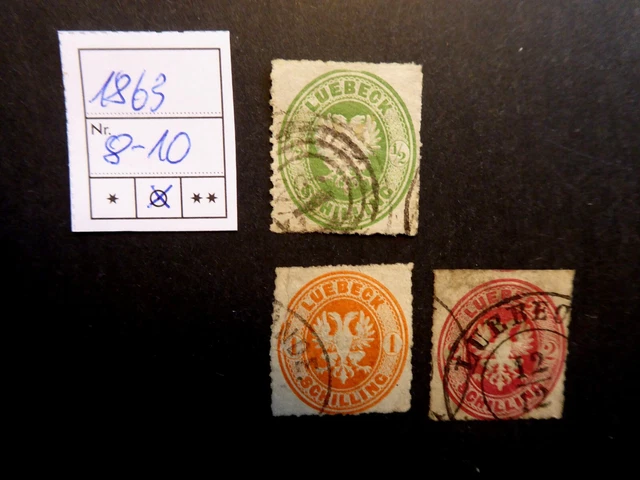 Altdeutschland: LÜBECK 1863: MiNr. 8 bis 10 gestempelt. Wert: 380 M€
