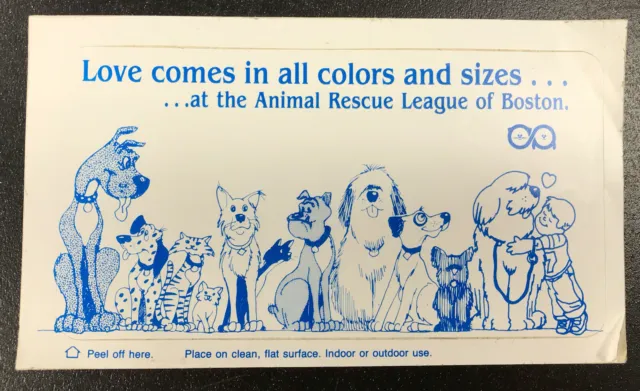 Vintage Animal Rescue League of Boston Cats Dogs Peel Sticker Adhesive Postcard