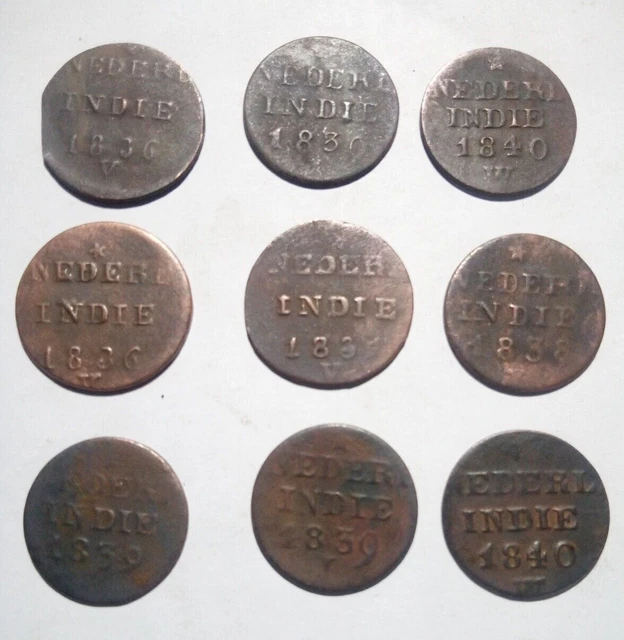 Pièces de monnaie des Indes orientales des Pays-Bas des années 1800