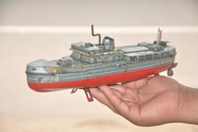 VINTAGE 'B' TRADEMARK Litho Mechanical Ship/Boat Tin Toy, Japan